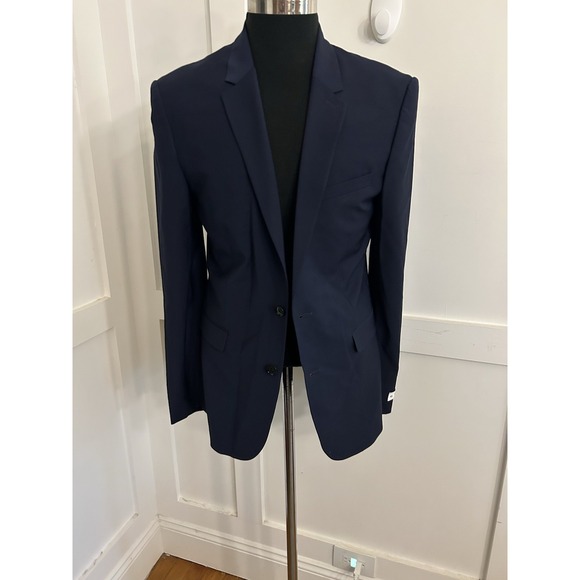 Express Other - Express Men's Sport Coat Blazer Two Button Navy Blue Poly Wool 42L Extra Slim